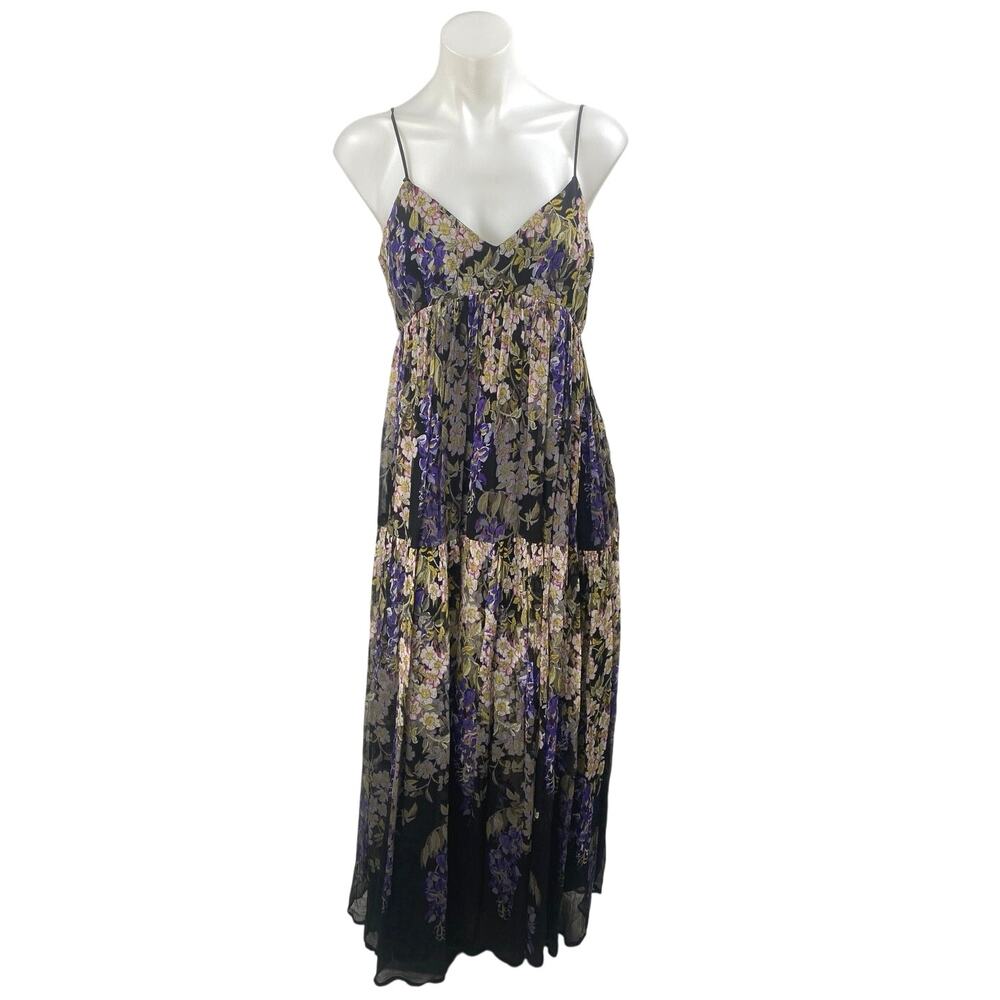 Anthropologie Floreat Black Floral Sleeveless V Neck Pleated Cami Maxi Dress 2